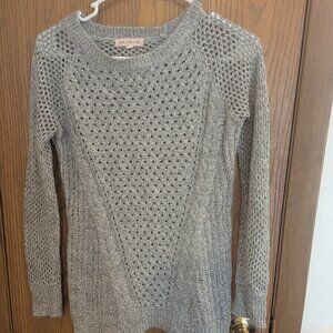 Pink Rose Premium Open Knit Light Weight Crochet Like Gray Sweater-Medium